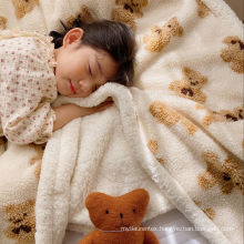 kids bear print throw knitted thick  blanket for winter